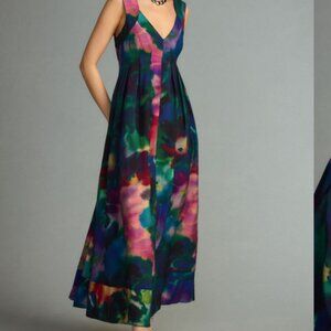 Anthropologie  Printed V-Neck Pleated A-Line Dress